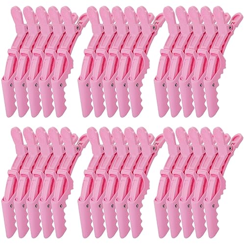 Kipeber 30 Pcs Plastic Alligator Hair Clips, Pink Hair Clips for Styling Sectioning, Professional Hair Styling Clips for Women with Wide Teeth