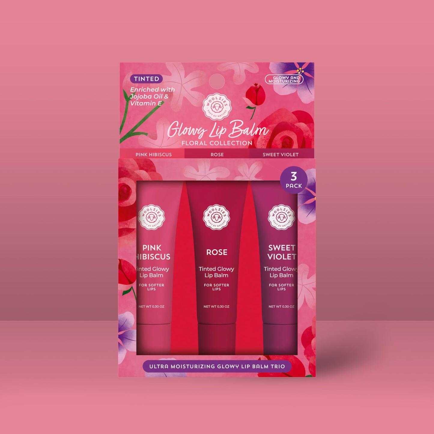 Tinted Glowy Lip Balm Trio - Natural Hydrating Lip Care Set with Vitamin E, Cocoa Butter & Jojoba Oil - Moisturizing, Vegan, Cruelty-Free Lip Balms Beauty and Personal Care Woolzies