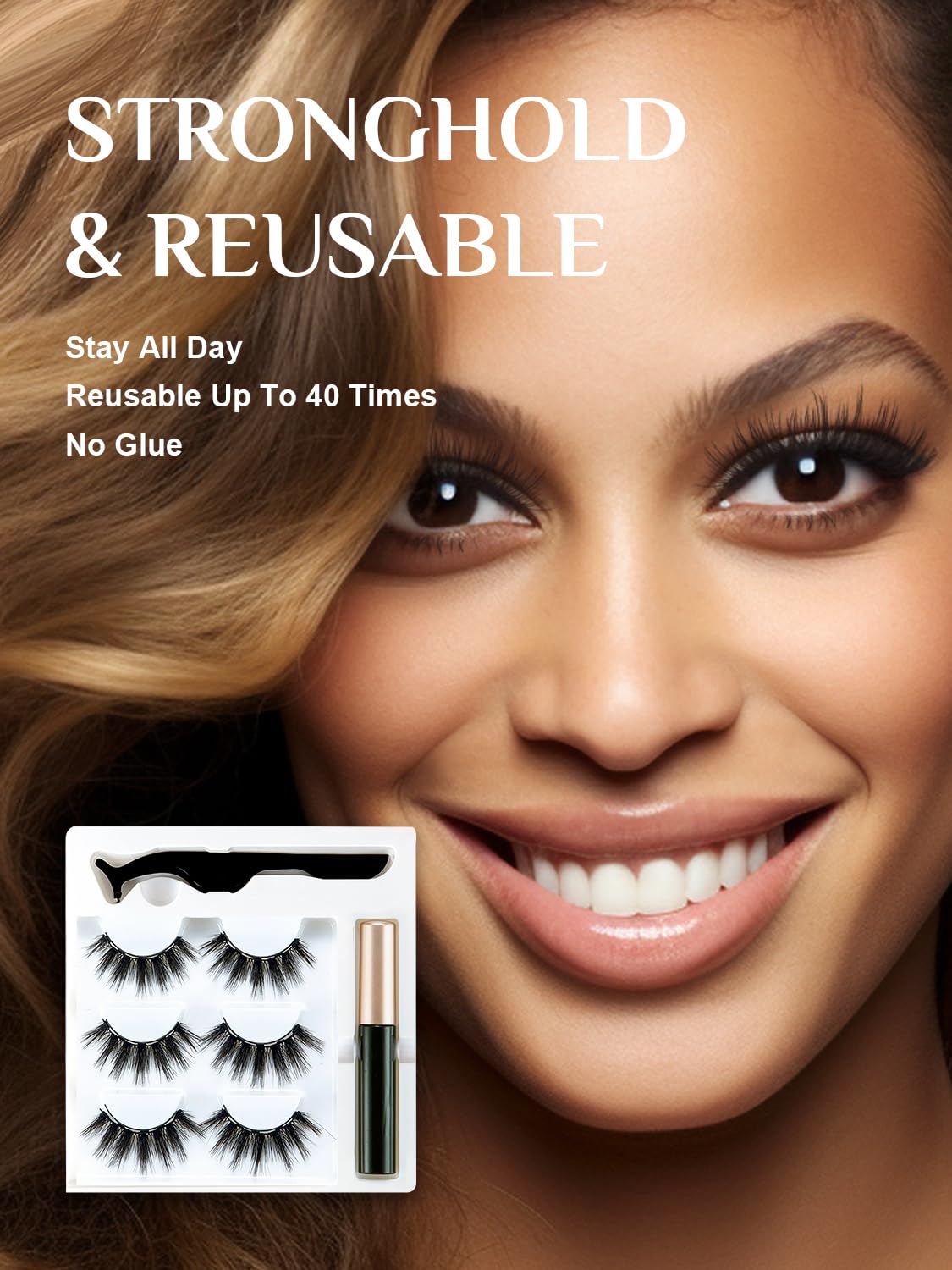 Sikkis Magnetic Eyelashes with Eyeliner - Magnetic Eyeliner and Lashes Kit, 5D Faux Mink Lashes,Eyelashes Long Reusable False Lashes (3 Pairs)