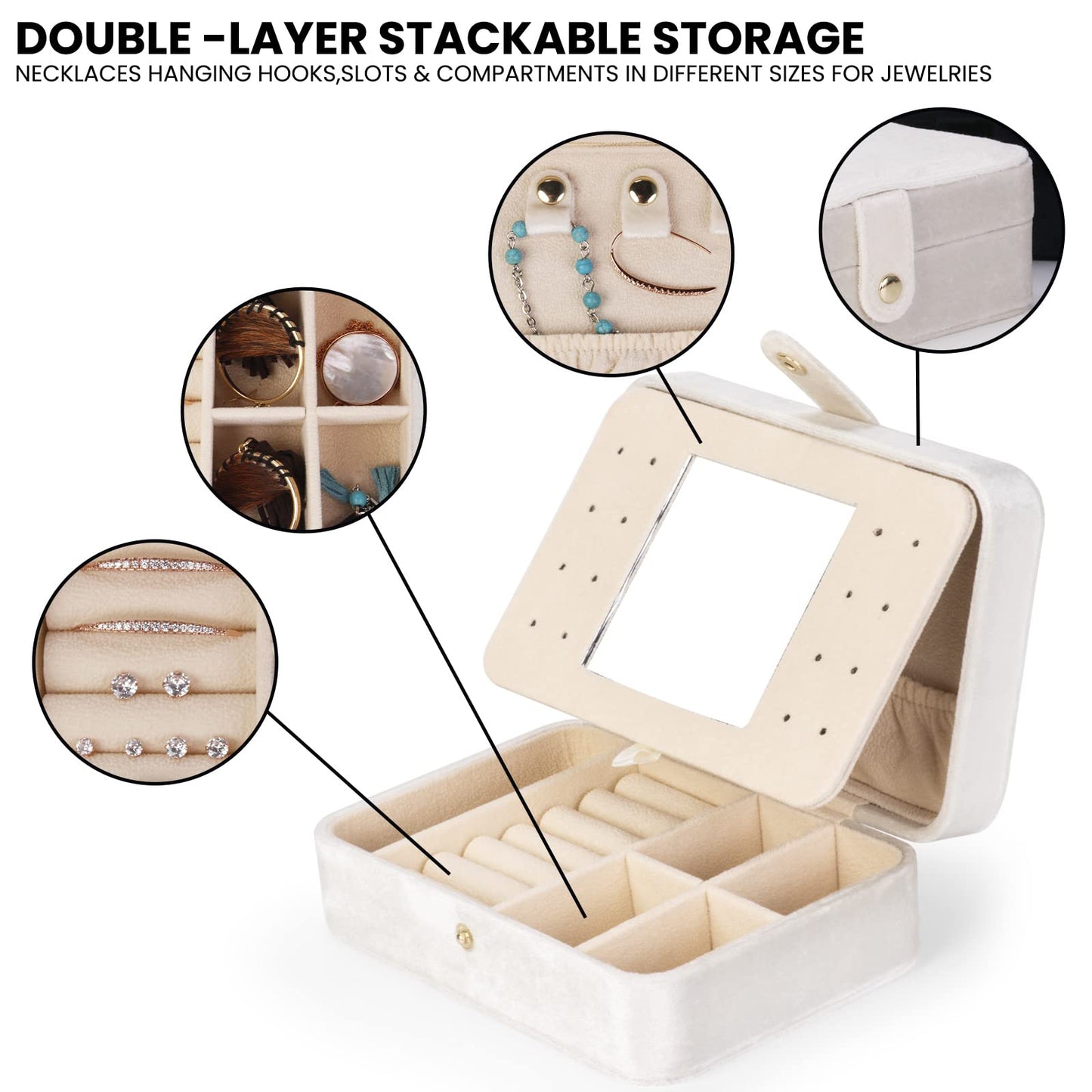SoleGood Plush Velvet Small Jewelry Box Necklace Ring Storage Organizer Mini Jewelry case Jewelry Travel Organizer for Women Girls (Ivory)