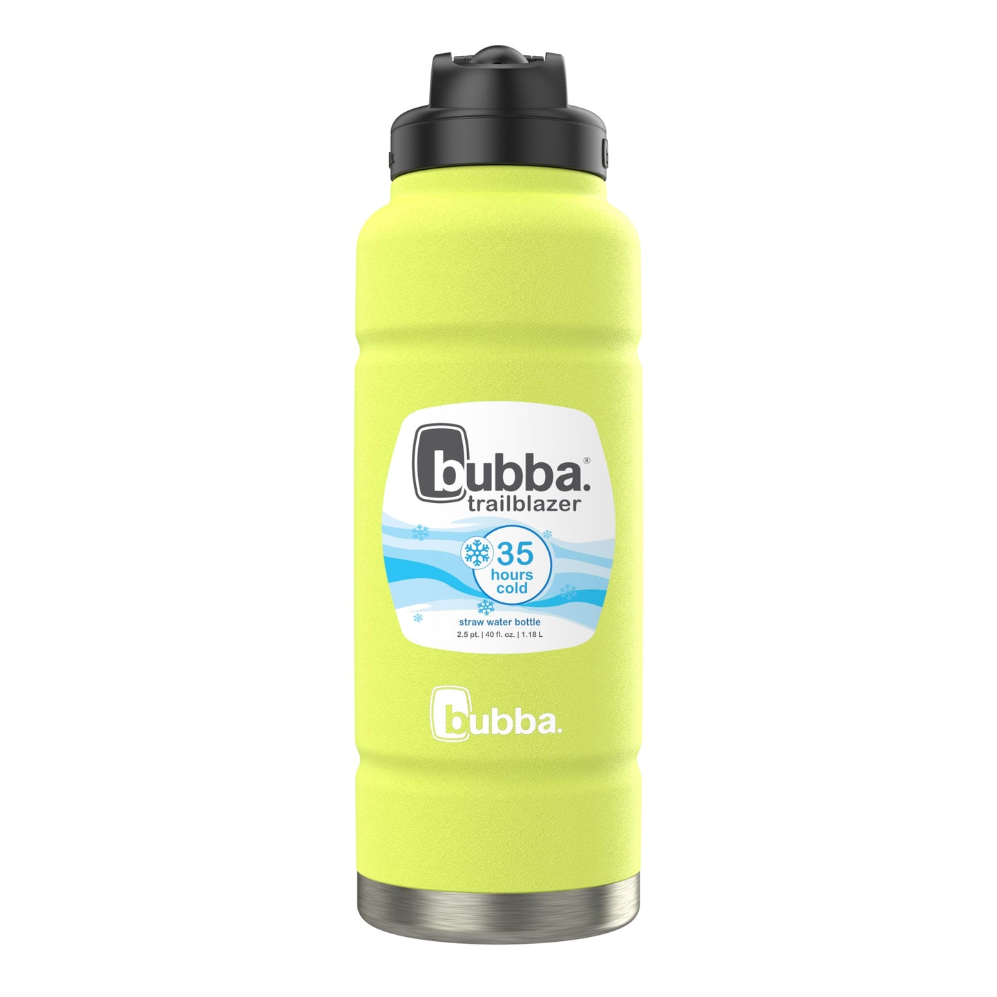 bubba Trailblazer Insulated Stainless Steel Water Bottle with Straw Lid, 40oz, Limelight Powder Coat