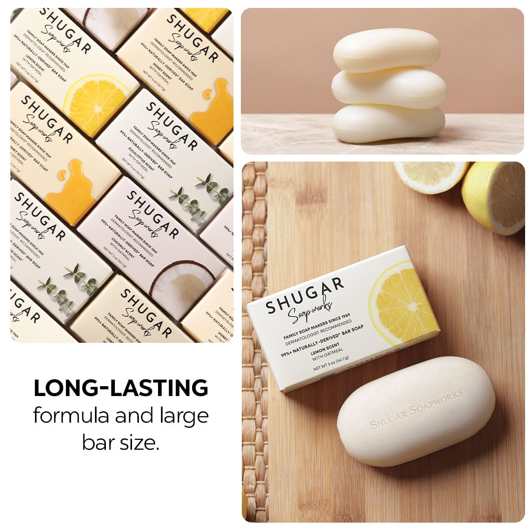 Shugar Soapworks Oatmeal & Lemon Verbena 5 oz Beauty Bar Soap | Plant-Based Vegan Formula | Sulfate & Paraben Free | Gentle Exfoliating Cleanser