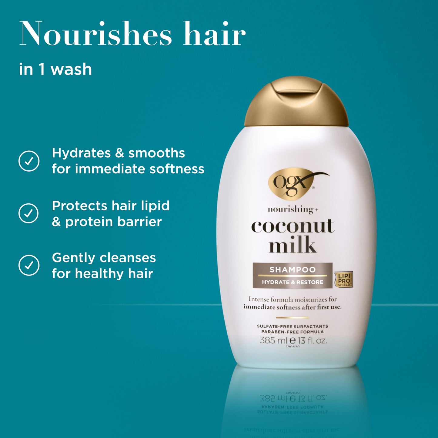 OGX Nourishing + Coconut Milk Moisturizing Shampoo, Hydrating & Restoring Shampoo Moisturizes for Soft Hair After the First Use, Paraben-Free Beauty and Personal Care OGX