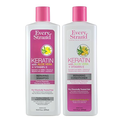 Every Strand Keratin Shampoo and Conditioner Set 13.5 oz, Sulfate Free Daily Duo for Chemically Treated and Damaged Hair, Infused with Keratin, Aloe