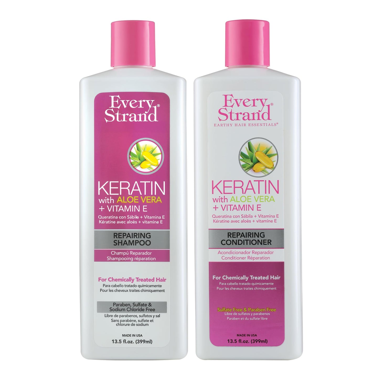 Every Strand Keratin Shampoo and Conditioner Set 13.5 oz, Sulfate Free Daily Duo for Chemically Treated and Damaged Hair, Infused with Keratin, Aloe