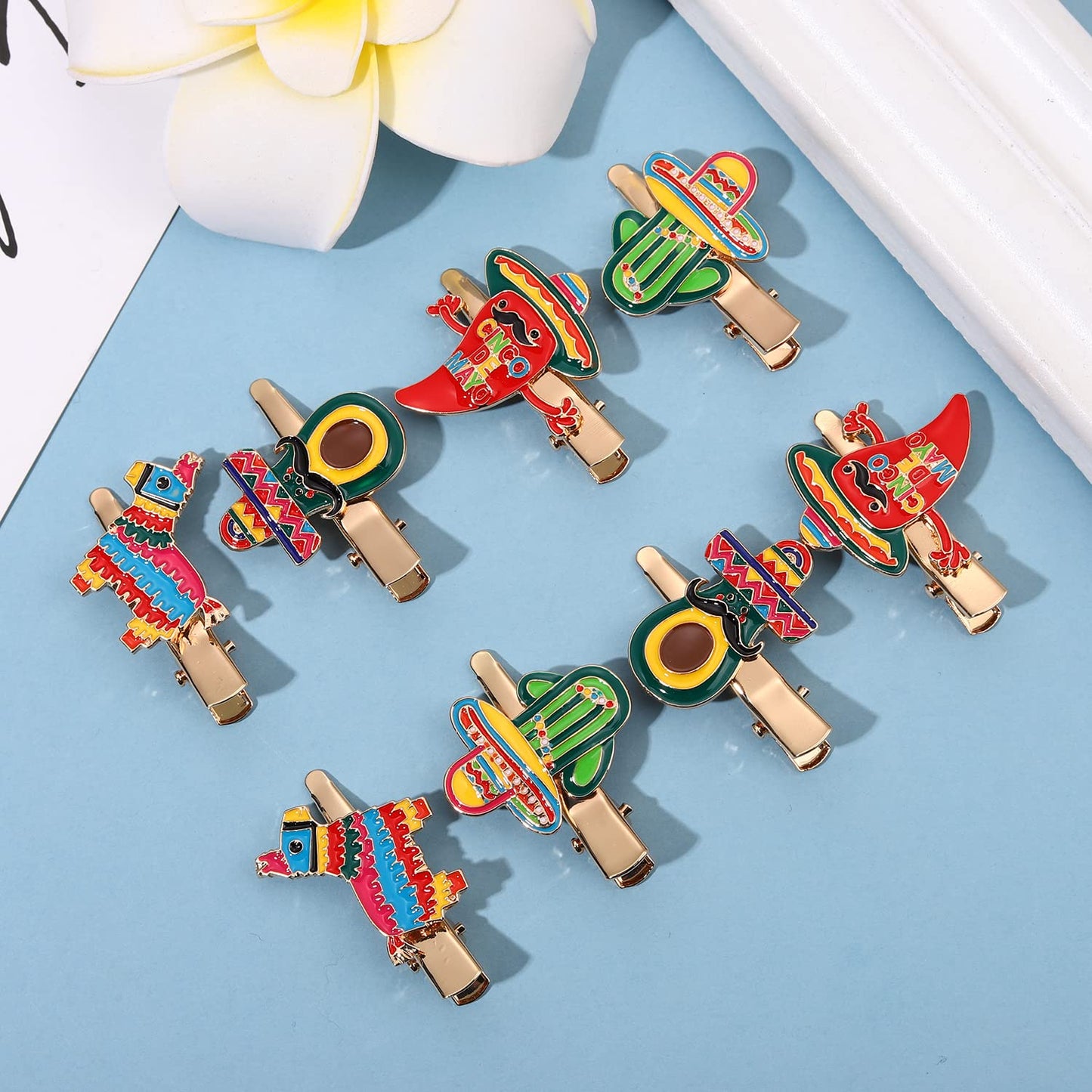 8PCS Mexican Fiesta Hair Clips for Women, Cinco De Mayo Hairpins Colorful Chili Cactus Pinata Sombrero Hair Clip Mexican Hair Accessories Holiday