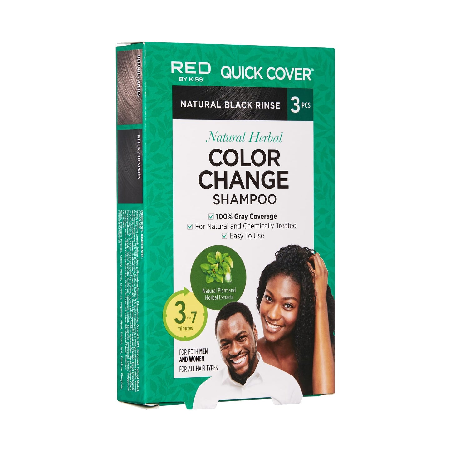 Red by Kiss Color Change Shampoo - Permanent Hair Color with 100% Gray Coverage, Quick 7-10 Minute Formula, No Tools Needed, Herbal Extracts, Includes