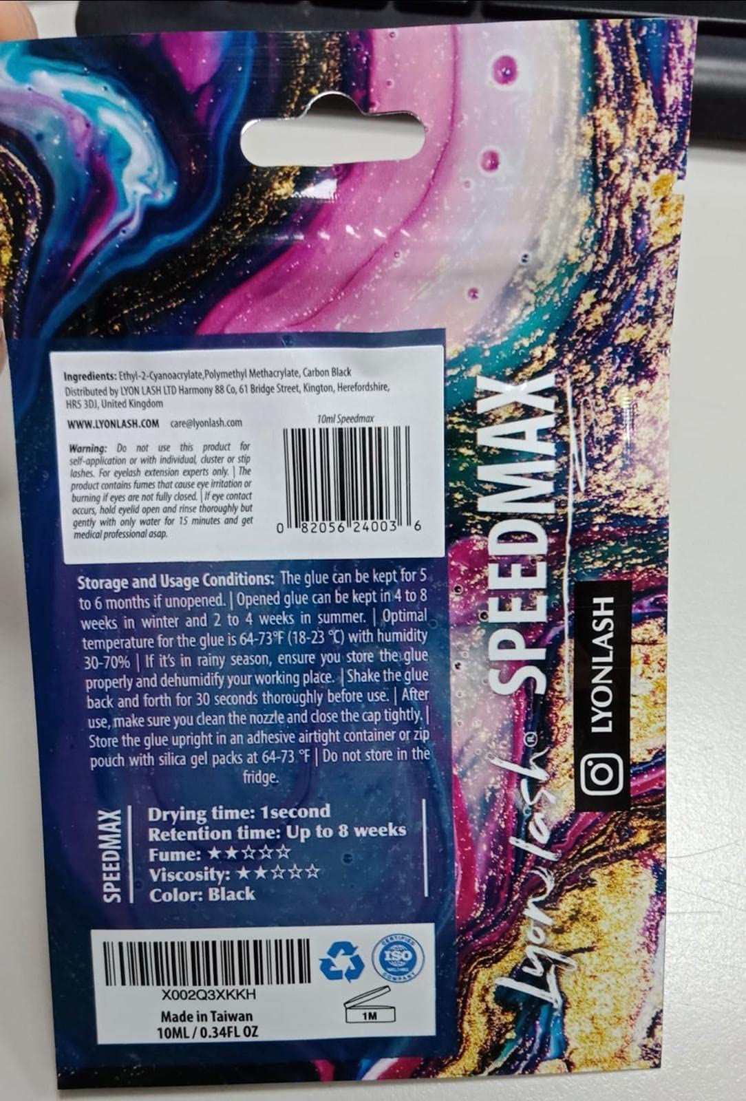 Lyon Lash SPEEDMAX Eyelash Extension Glue, 0.3–1.3s Dry Time, 8 Week Retention, Black Adhesive for Professional Lash Supplies, 10ml/0.34oz