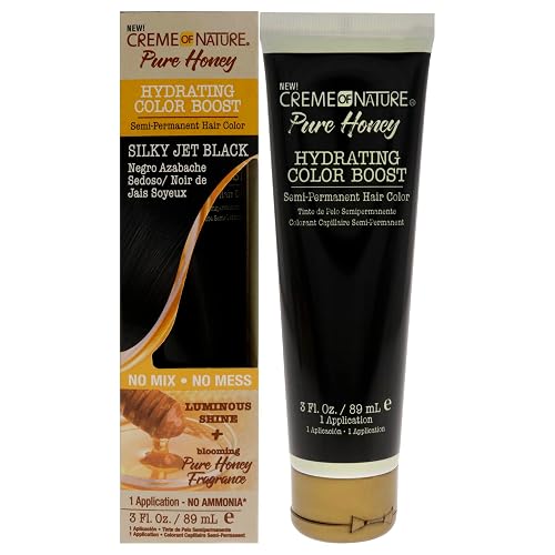 Creme of Nature Pure Honey Hydrating Color Boost Semi-Permanent Hair Color - Silky Jet Black Hair Color Unisex 3 oz