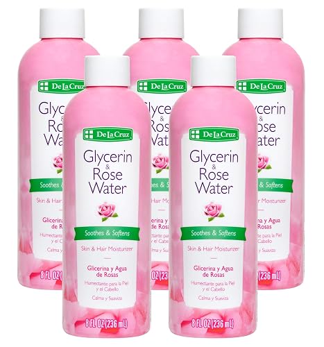 De La Cruz Rose Water and Glycerin for Face - Rosewater Facial Toner and Moisturizer for Skin and Hair 8 fl oz (236 mL) - 5 Bottles