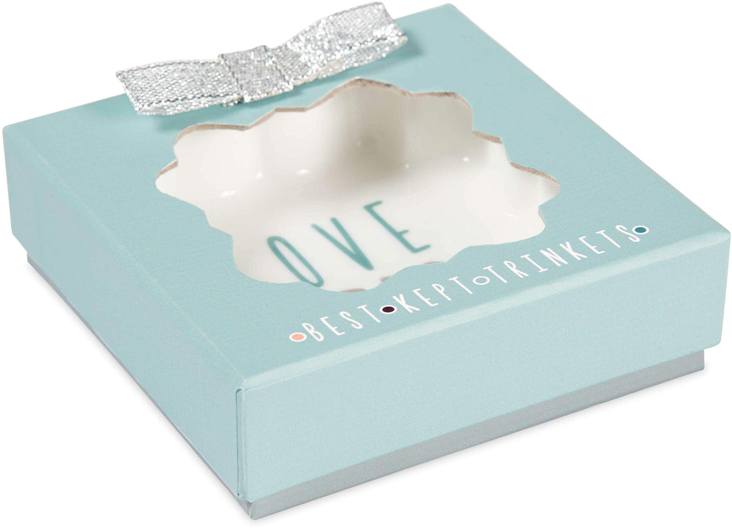 Pavilion - Love You - Teal & Silver - 3 Inch Mini Jewelry Dish with Gift Box