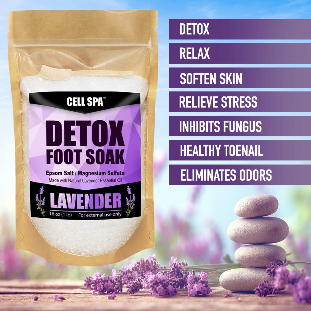 Cell Spa Detox Foot Soak Bath Premium 16 Ounce Lavender Scented Epsom Salt Magnesium Sulfate to Help Detox, Relieve Stress, Eliminate Odors & Soften