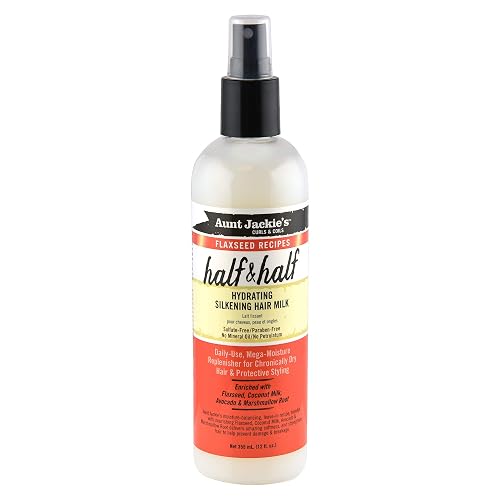 Aunt Jackie's Flaxseed Recipes Half & Half, Hydrating Silkening Hair Milk, For Daily Use, Enriched with Flaxseed, Coconet, Jojoba Oil, Shea Butter