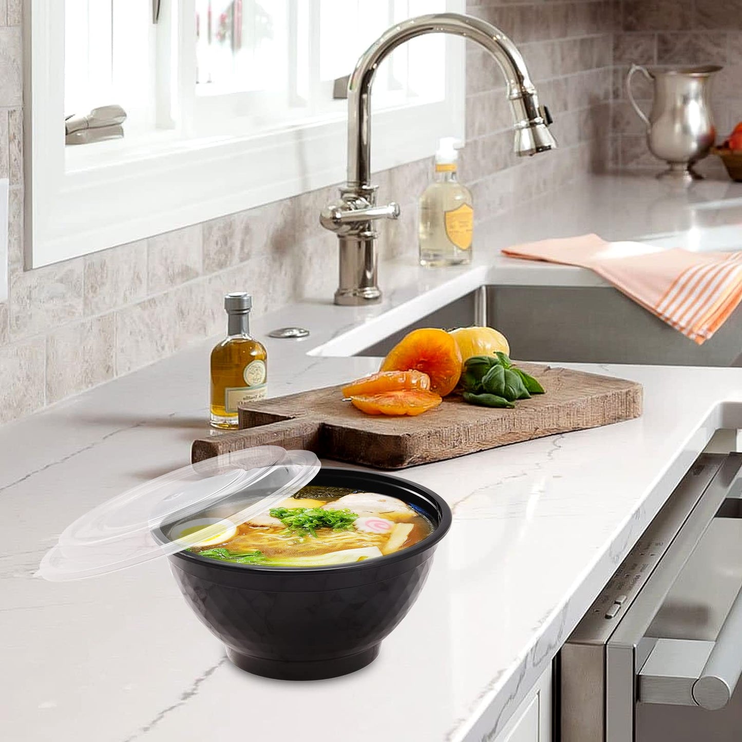 Kitch’nMore 36oz Extra-Thick Meal Prep Bowls with Lids, Plastic Containers with Clear Covers for Noodles, Poke Bowl, Salad, Soup - Freezer, Microwave…