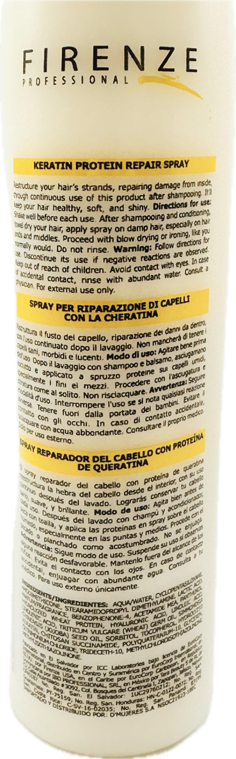 Firenze Professional Keratin KS Protein Repair Spray 300ml/10.1fl Oz Pack of 2