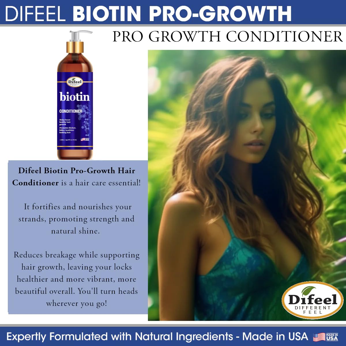 Difeel Elevated Biotin Shampoo 33.8oz, Conditioner 33.8oz & Oil 8oz 3-PC Large Boxed Gift Set