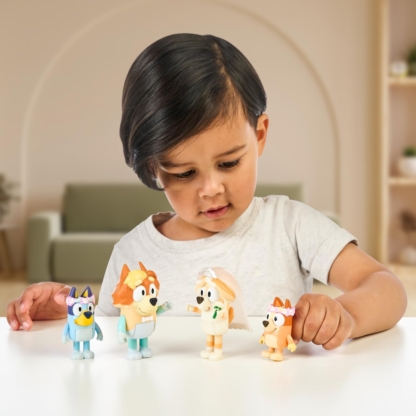 Bluey Figure 4-Pack Wedding Time, Re-Enact Uncle Rad and Frisky's Wedding Day and Bingo Flower Girl Figures