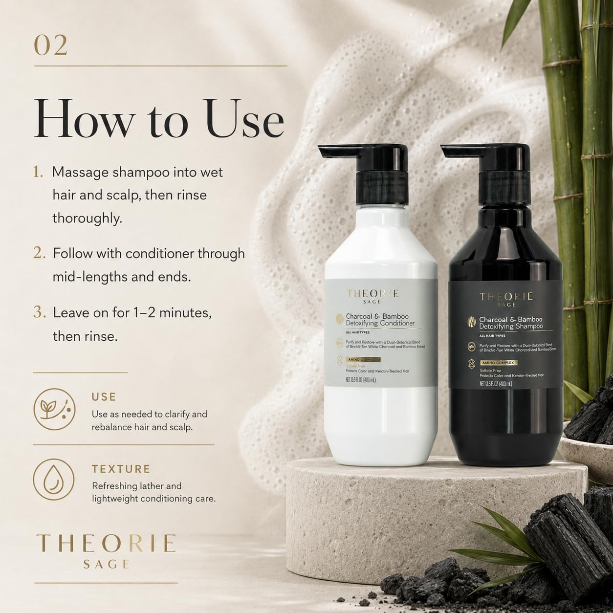 Charcoal & Bamboo Detoxifying Shampoo & Conditioner Set 13.5 fl. oz. (400ml)