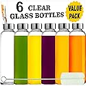 Brieftons Clear Glass Water Bottles With Caps: 6 Pack, 18 Oz Premium Soda Lime, Reusable Drinking Bottle, Sauce Jar, Juice Beverage Container, Kefir