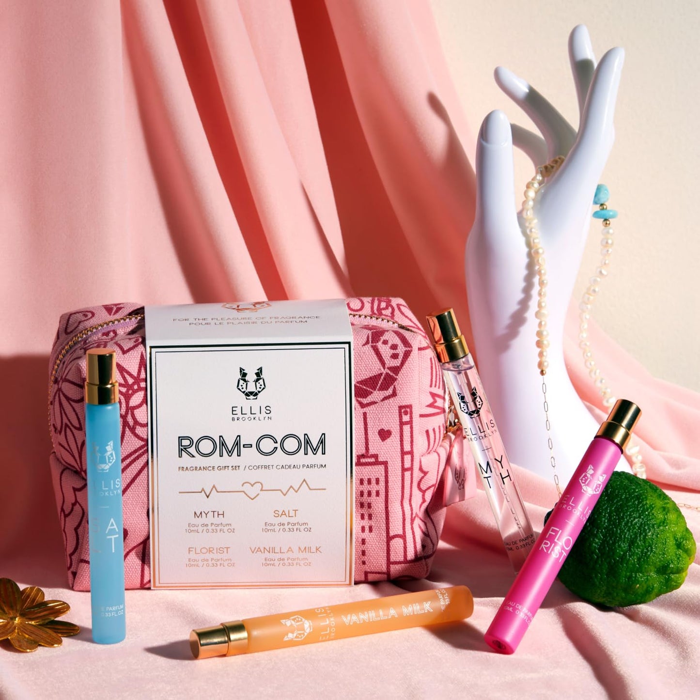 Ellis Brooklyn ROM COM Mini Fragrance Gift Set, Includes 4, 10ml Travel Sprays, MYTH, FLORIST, SALT, VANILLA MILK, Luxury Perfume Gift Set, Vegan