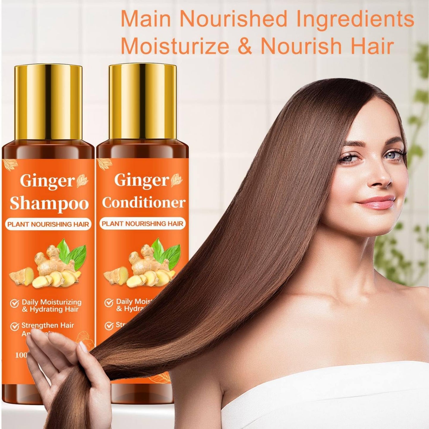 Ginger Shampoo and Conditioner Set for Stronger & Thicker Hair, Deep Moisturizing Cleaning Nourishing Formula to Reduce Hair Loss, Strengthen Strands