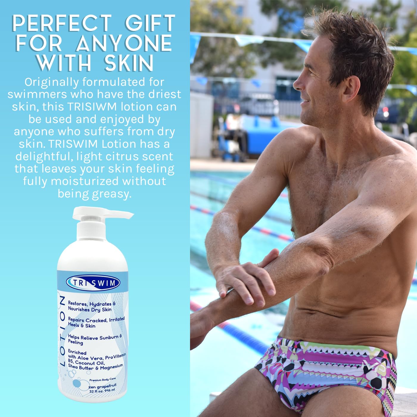 TRISWIM Swim Lotion 32oz with Pump | After Swim Lotion for Dry & Itchy Skin | Neutralizes Chlorine, Bromine & Saltwater | Deep Moisturizing Formula