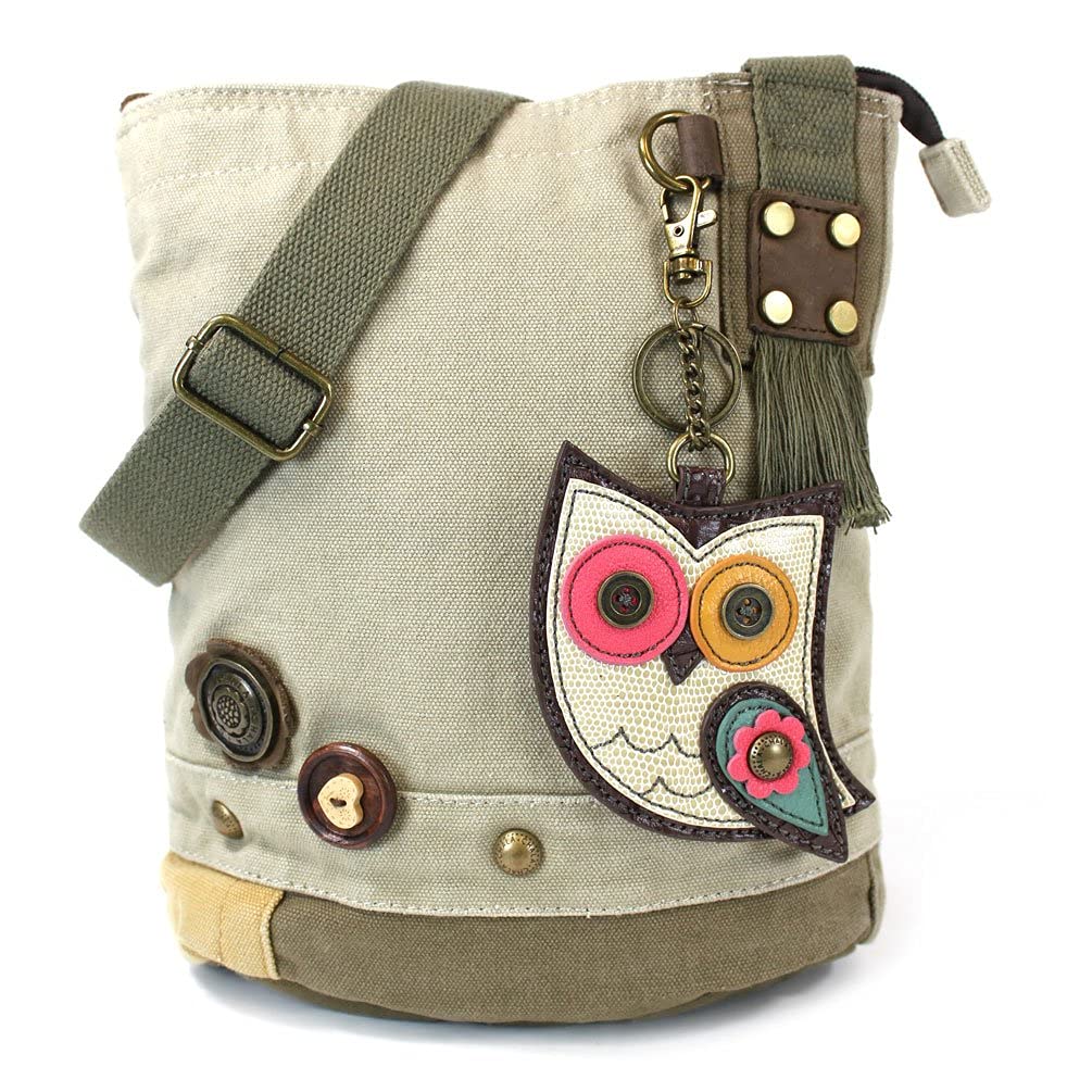 CHALA Patch Cross-Body Women Handbag, Sand Canvas Messenger Bag (Owl)