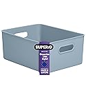 Superio Ribbed Collection - Decorative Plastic Open Home Storage Bins Organizer Baskets, Large Blue (1 Pack) Container Boxes for Organizing Closet…