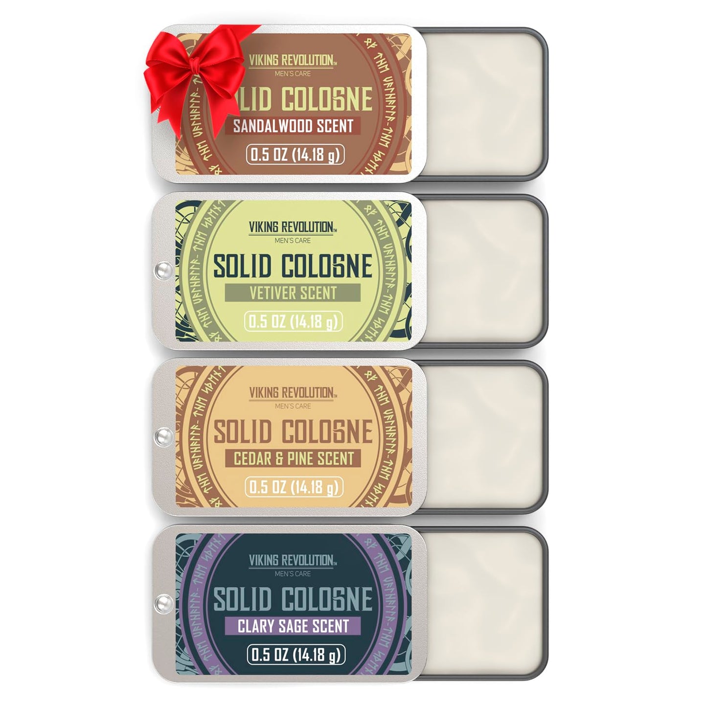 Viking Revolution 4 Pack Mens Solid Colognes 0.5 Oz - Men Solid Perfume with Cedar Wood, Clary Sage, Vetiver, Sandalwood Cologne for Mens - Travel