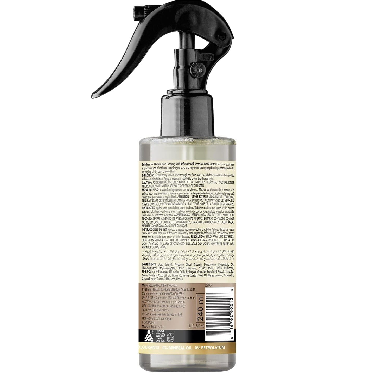 Sofn'free Coconut & Jamaican Black Castor Oil Everyday Curly Refresher Spray, Volumizer and Moisturizer for Styling Dry Hair, Coils and Curls, 8.12 fl