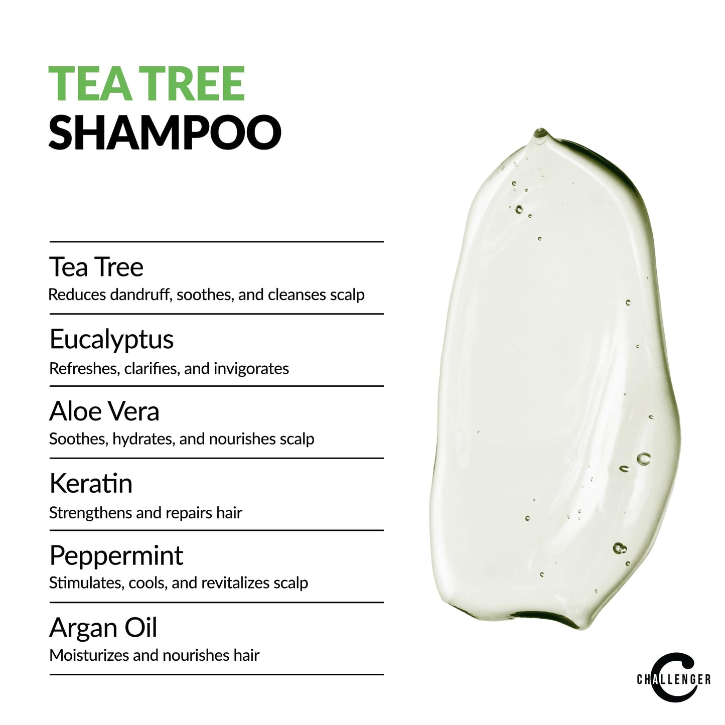 Challenger Men’s Tea Tree Shampoo, Conditioner, & Fresh Body Wash Trio, 3X 16 Oz Bottles | Sulfate Free w/Vitamins, Argan Oil, Biotin | Keratin