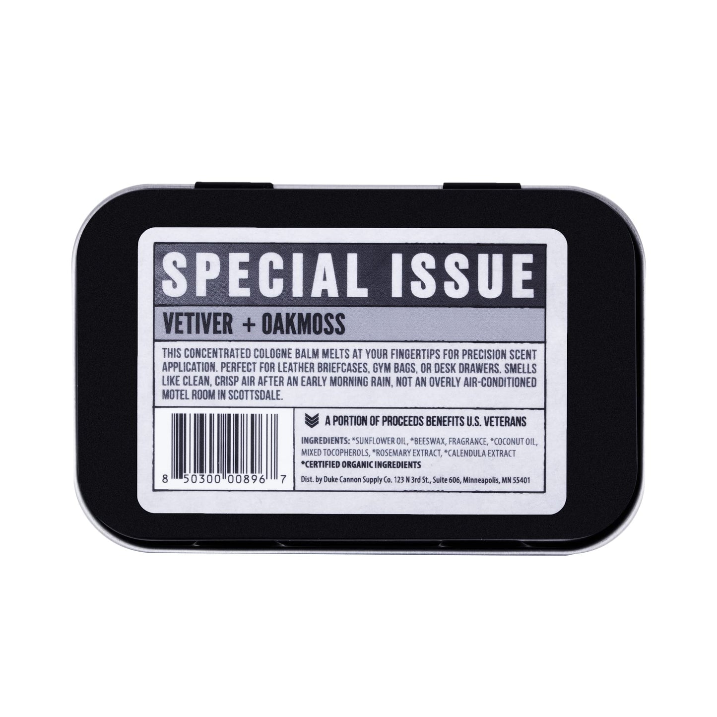 Duke Cannon Supply Co. Solid Cologne for Men Special Issue Vetiver and Oakmoss (Fresh Air, Sandalwood) - Concentrated Balm, Travel-Friendly Tin, 1.5