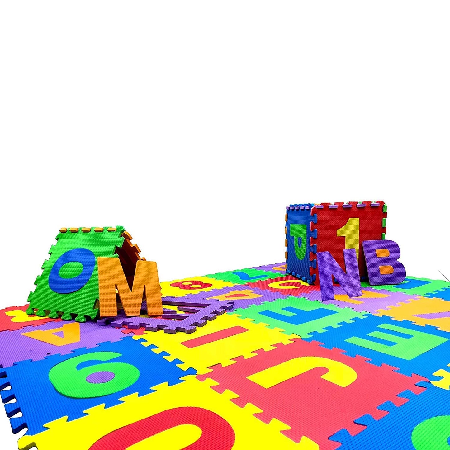 Little Fun Times Alphabet Play Mat – 60 PCS 12" EVA Foam Tiles, 71.5"x71.5" Interlocking Floor Puzzle with Letters, Numbers & Edges
