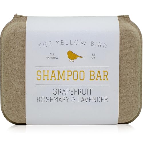 The Yellow Bird Solid Bar Shampoo Soap. Grapefruit, Rosemary, and Lavender. Mild Natural and Organic Ingredients. Sulfate Free. Gentle Scalp + Hair