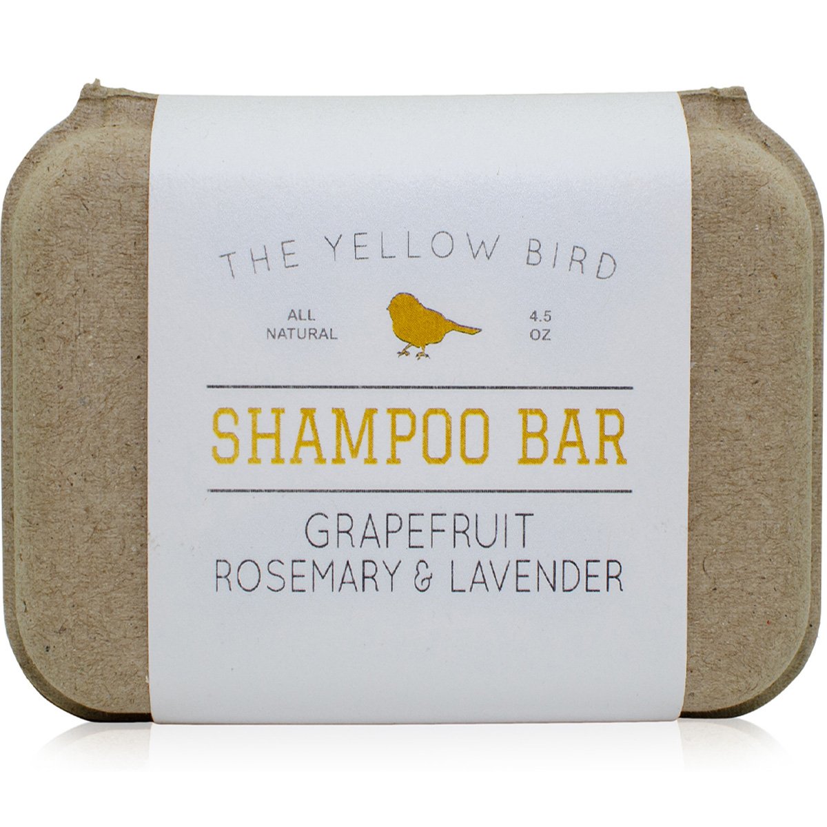 The Yellow Bird Solid Bar Shampoo Soap. Grapefruit, Rosemary, and Lavender. Mild Natural and Organic Ingredients. Sulfate Free. Gentle Scalp + Hair