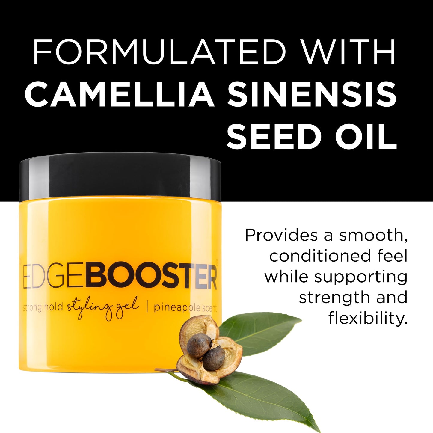 Style Factor EDGE BOOSTER® Strong Hold Styling Gel | Alcohol-Free Hair Gel with Camellia Sinensis Seed Oil for Curly, Wavy & Sleek Styles | Frizz