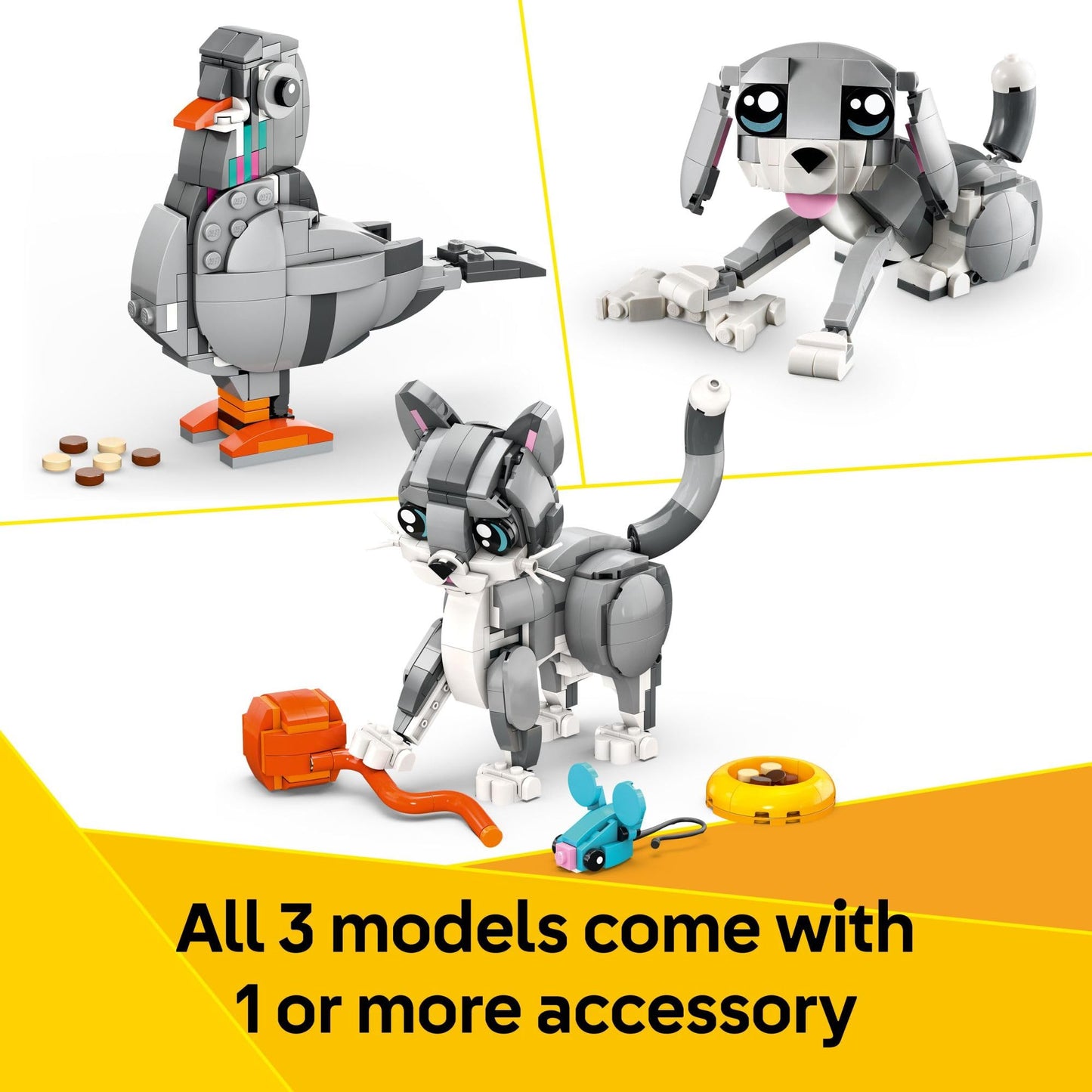 LEGO Creator 3 in 1 Playful Cat 31163, Build Cat, Dog or Pigeon Animal Figures, Creative Building Toy & Birthday Gift for Kids Ages 8+