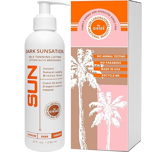 Sun Laboratories By Giesee Dark Sunsation Sunless Tanning Lotion 8 oz - Ultra Dark Self Tanner for Men and Women, Long Lasting Tanning Lotion, Sunless