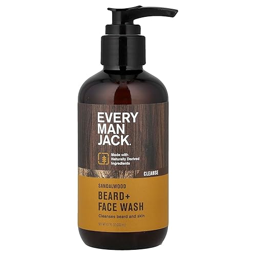 Every Man Jack Beard + Face Wash - Sandalwood | 200 ml - 1 Bottle | Naturally Derived, Parabens-free, Pthalate-free, Dye-free, and Certified Cruelty