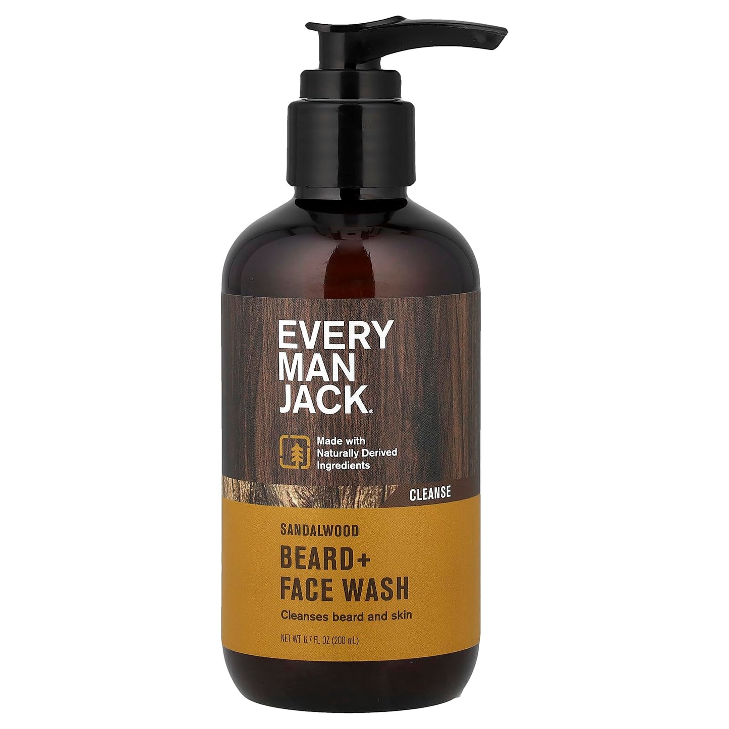Every Man Jack Beard + Face Wash - Sandalwood | 200 ml - 1 Bottle | Naturally Derived, Parabens-free, Pthalate-free, Dye-free, and Certified Cruelty