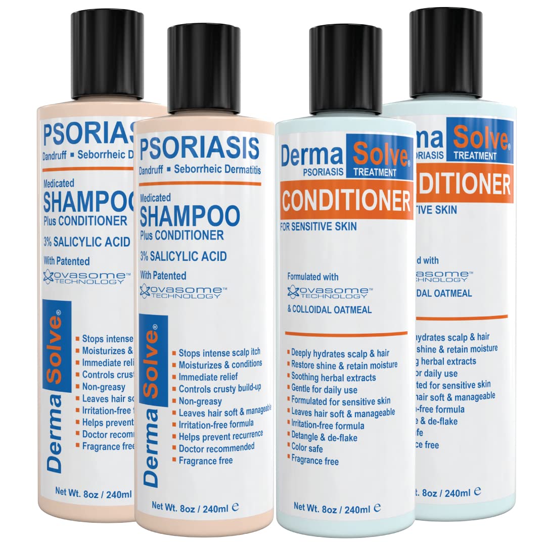 Scalp Psoriasis & Dandruff Shampoo and Conditioner by DermaSolve - Seborrheic Dermatitis Products - Naturally Heals Itchy Flakey Inflamed Skin