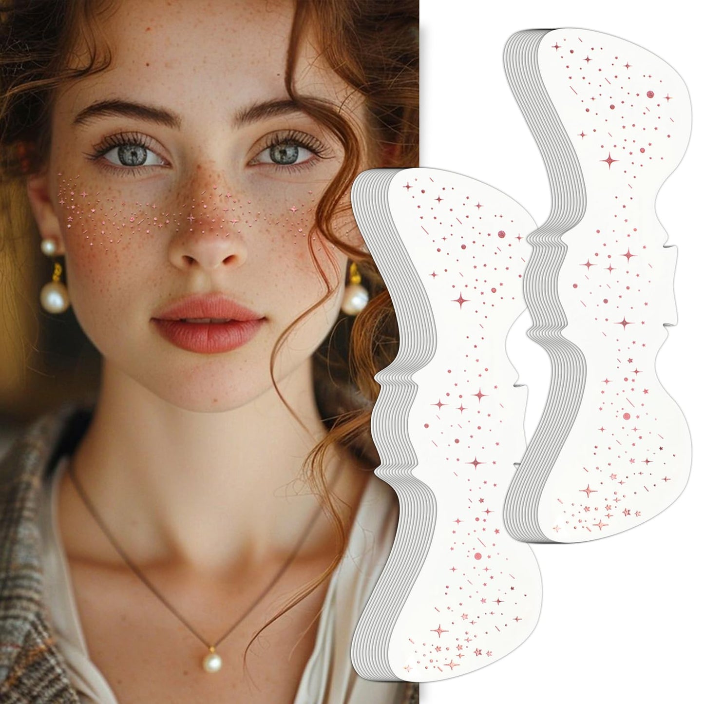 Wodelanle Glitter Freckles Face Tattoo, 24 Count Rose Gold Face Glitter Speckles Makeup Patches, Glow Up Makeup Patches, Cute Glitter Freckles Makeup