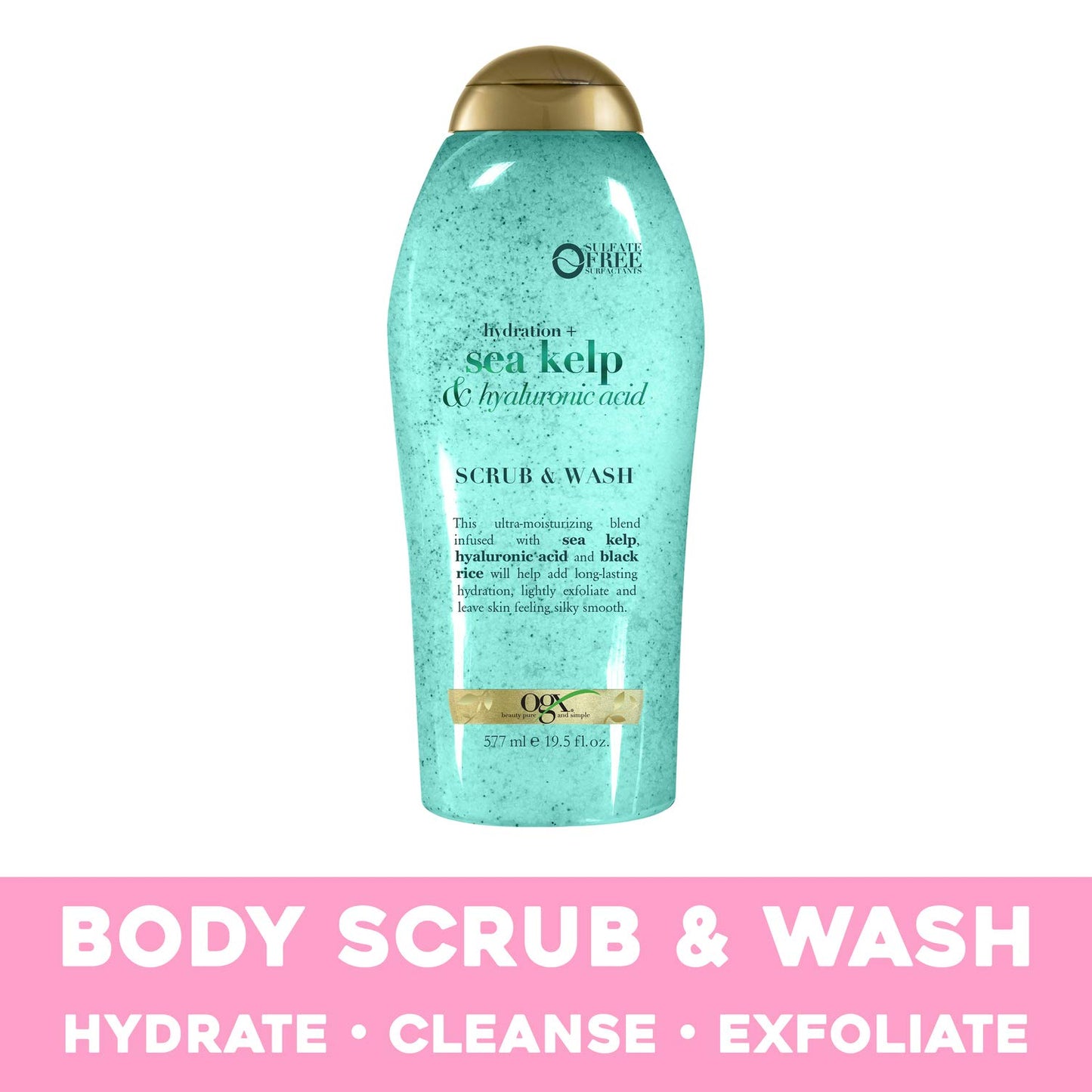 OGX Hydration + Sea Kelp & Hyaluronic Acid Sulfate-Free Lightly Moisturizing Body Scrub with Black Rice, Gentle Exfoliating Daily Body Wash to Soften Beauty and Personal Care OGX