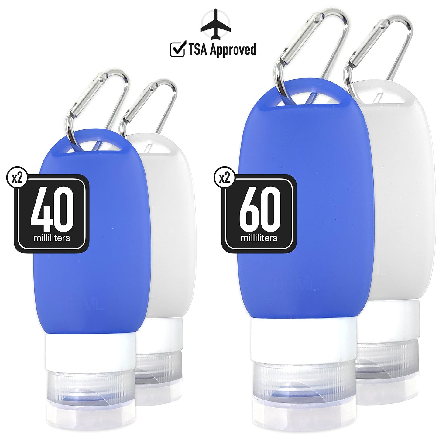 Cruise On Silicone Travel Bottle Set, TSA Approved, Leak-Proof Squeeze Bottles for Shampoo, Lotion & Liquids (2 oz & 1.4 oz), Refillable Containers