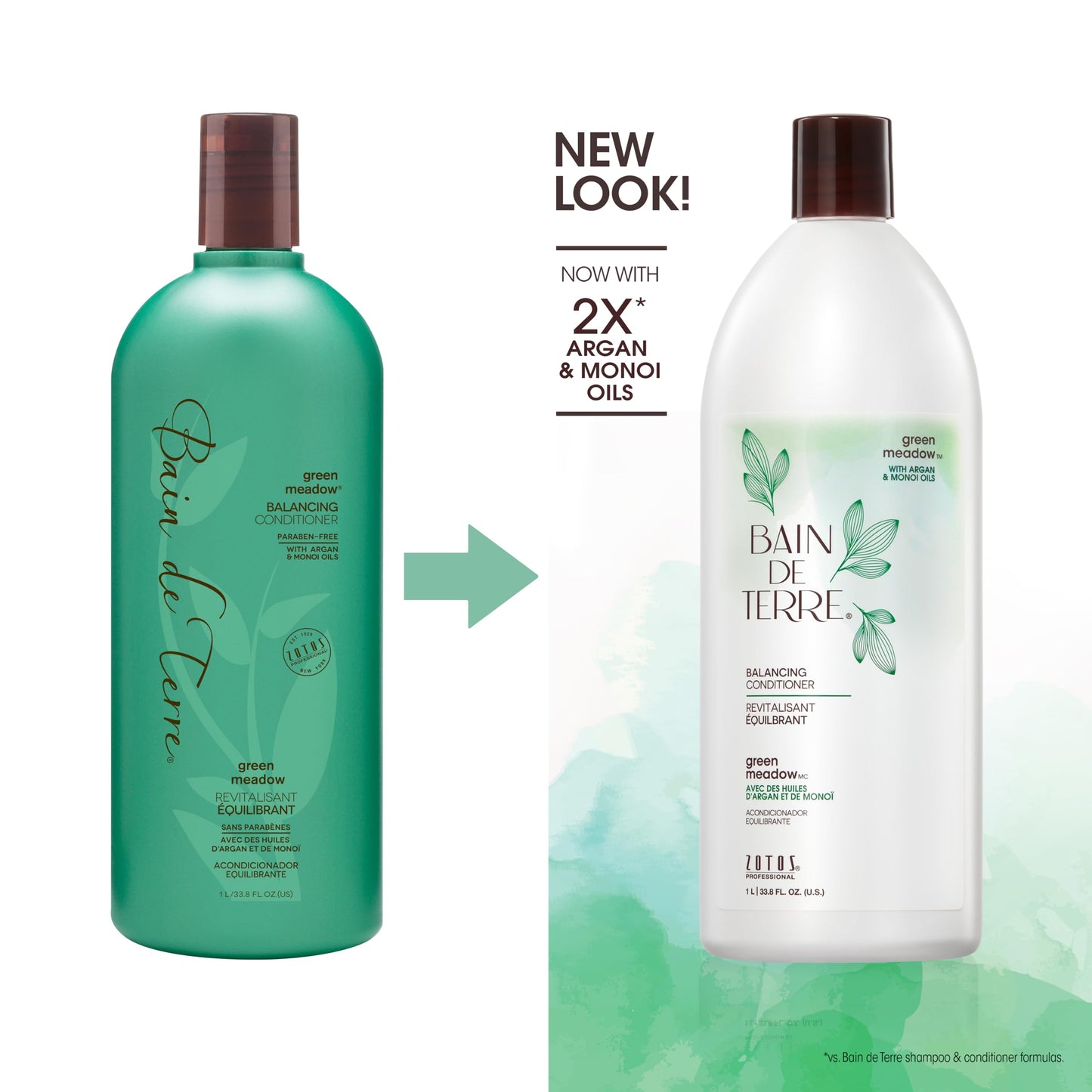 Bain de Terre Green Meadow Balancing Conditioner, Gentle Moisture Balance for Soft, Silky & Bouncy Hair with Argan & Monoi Oils, Paraben-free