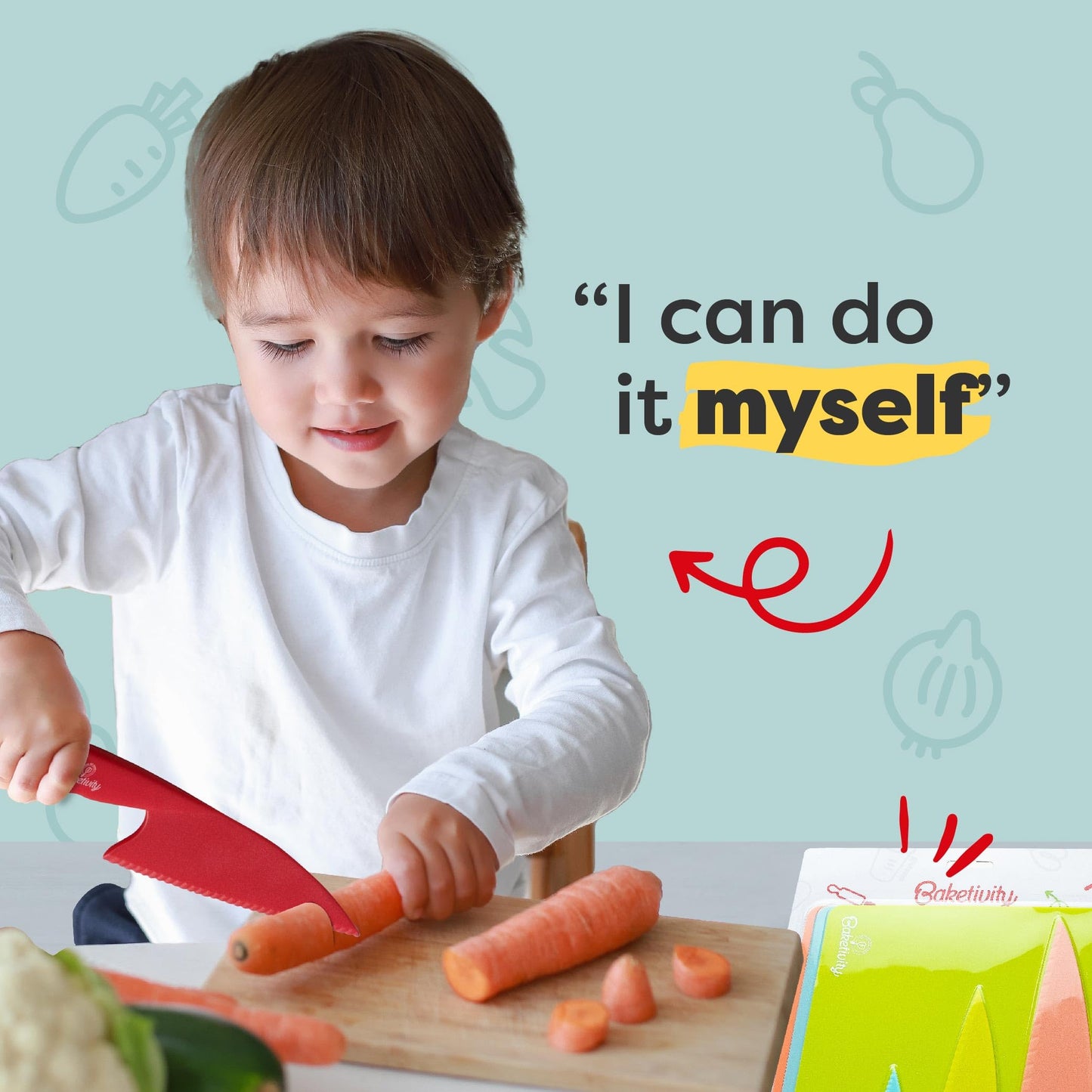 Baketivity 6 Piece Kids Cutting Board and Knife Set | Plastic Knives and Flexible Cutting Boards for Safe and Fun Cooking | Dishwasher Safe Kids…