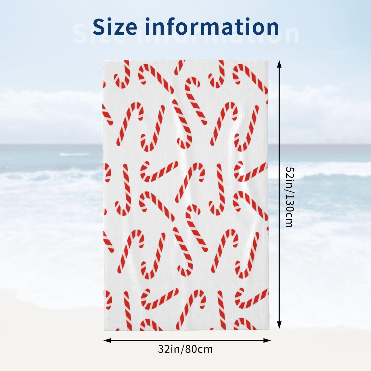 JOOCAR Christmas Candy Cane Beach Towel Microfiber Soft Absorbent Oversized Bath Towel Thin Quick Dry Large Swim Pool Blanket 32x52 Inch for Sports…