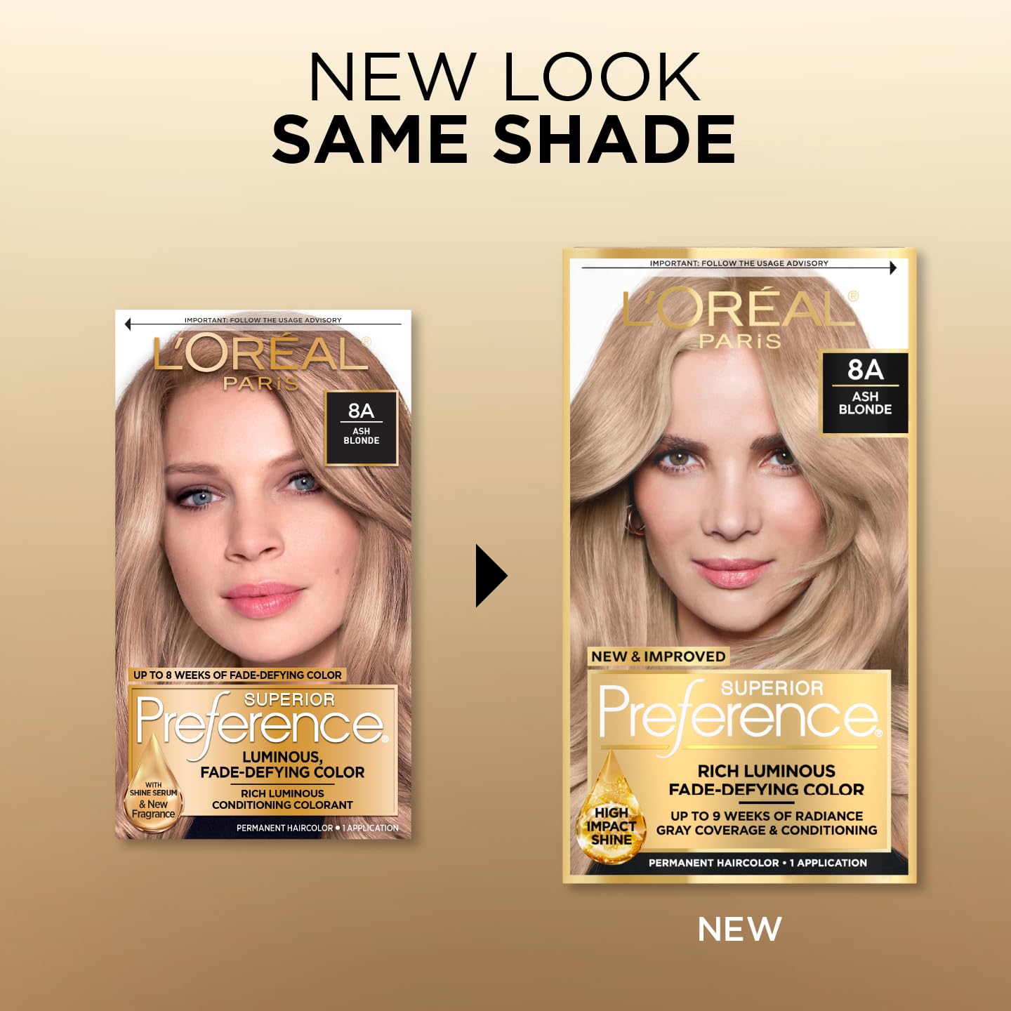 L'Oreal Paris Superior Preference Luminous Fade-Defying Permanent Hair Color, Hair Dye For Up to 9 Weeks of Radiance, Ash Blonde 8A, 1 Hair Dye Kit