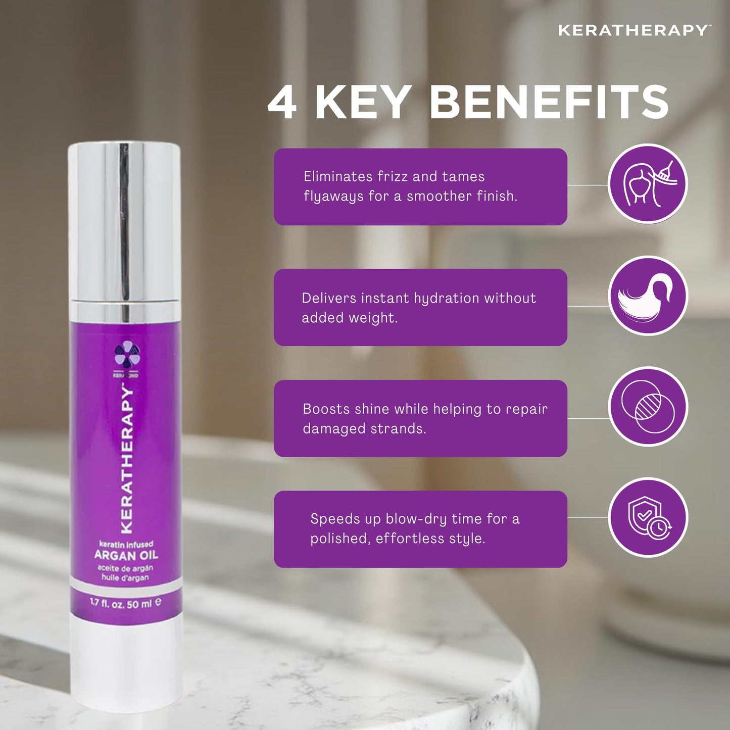 KERATHERAPY Keratin Infused Argan Oil, 1.7 fl. oz., 50 ml - Repairing Hair Care for Dry Damaged Hair, Frizz, Flyaways & Easy Styling - Kerabond