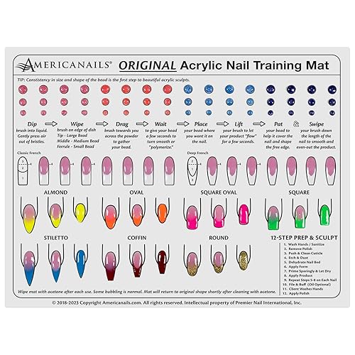 Americanails Acrylic Nail Training Mat - Silicone Trainer Sheet for Application Practice, Flexible Roll Up Pad Template for Acrylic Fingernails, Learn